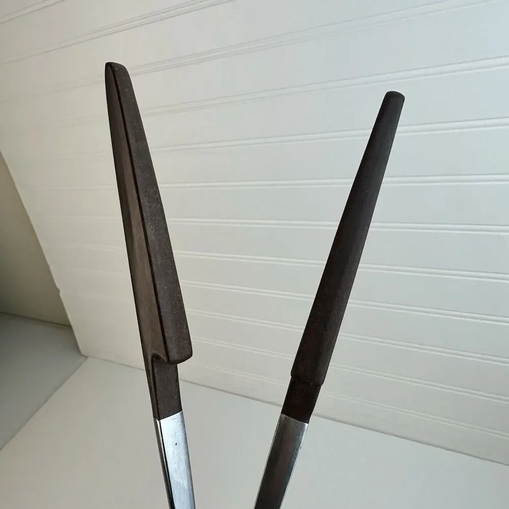 VTG EPIC Ekco Eterna Canoe Wood Salad Set Serving Fork Spoon Stainless Japan MCM